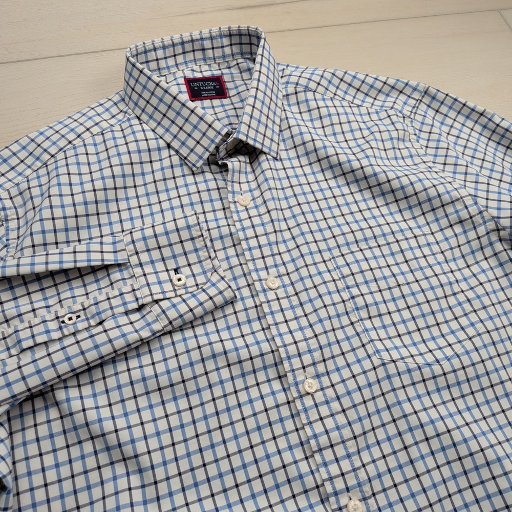 UNTUCKit Granger Shirt Mens XL Blue White‎ Check Long Sleeve Button Down 41462